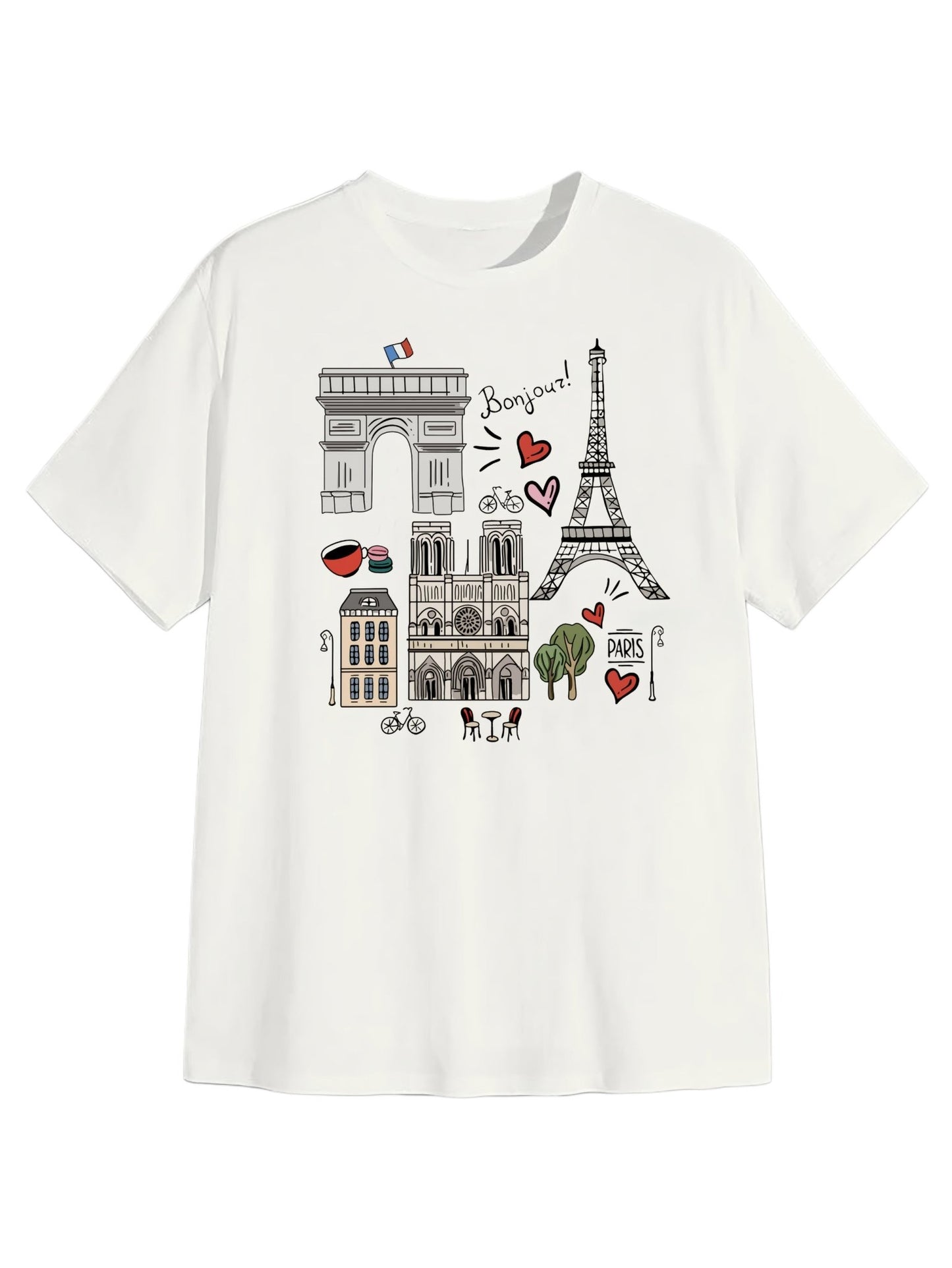 Café in Paris - Chic Off-White Relaxed Fit T-Shirt